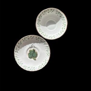 Vintage/New  Porcelain  Shamrock St.Patrick’s Day Saucers, Hand Beaded Shamrock